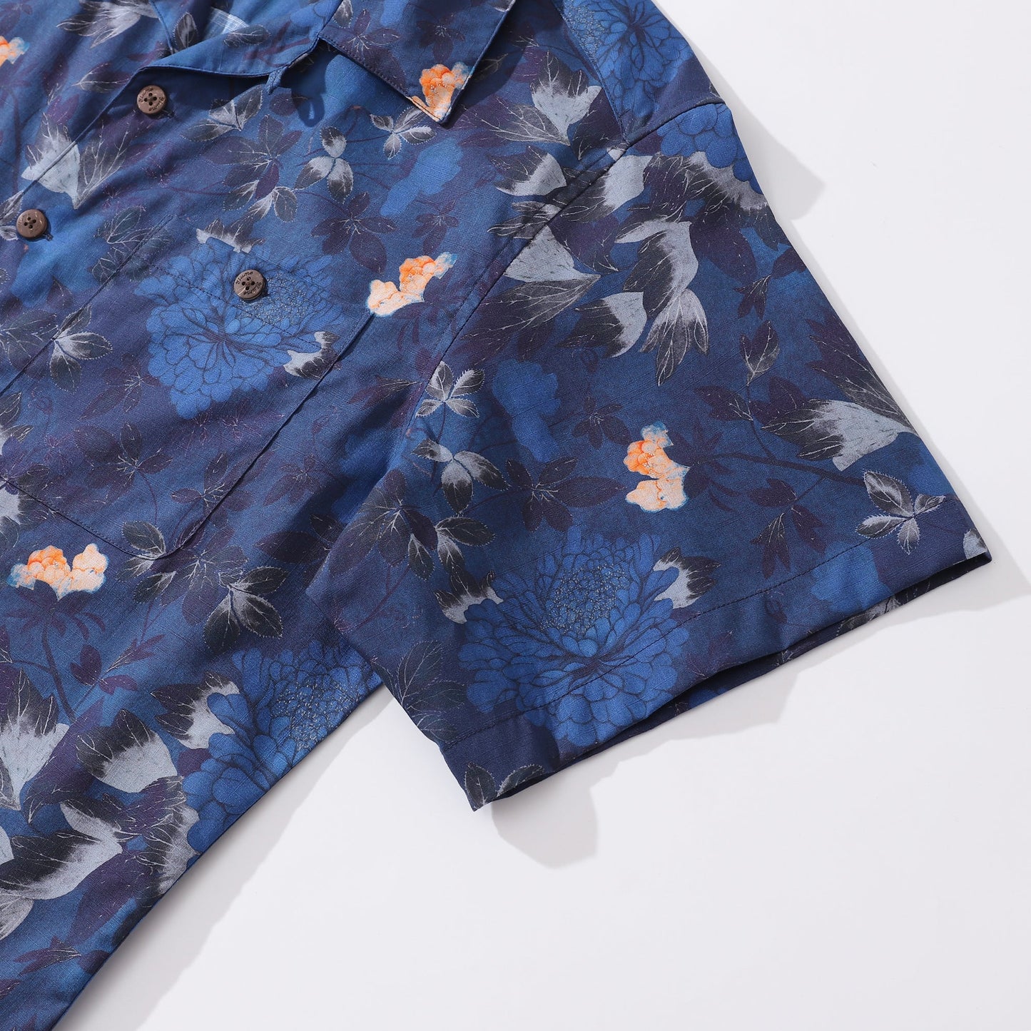 Dark Blue Hawaiian Shirt For Men Peony Shirt Camp Collar 100% Cotton Shirt