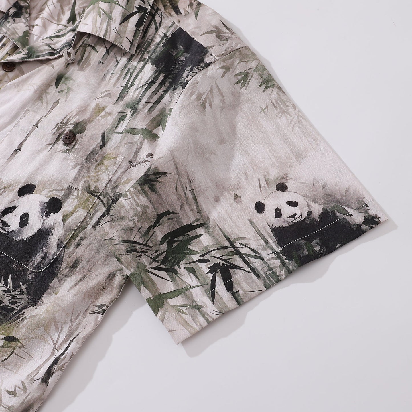 Cotton Hawaiian Shirt For Men Panda Bamboo Forest Print Shirt Camp Collar