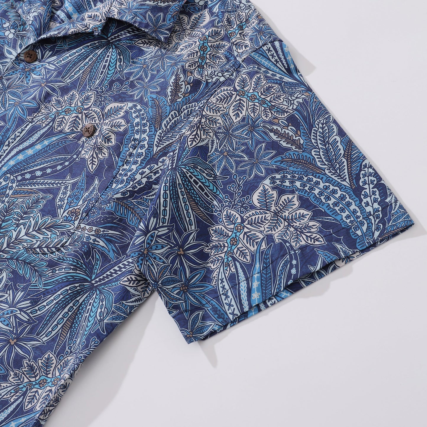 Hawaiian Shirt For Men Tropical Blues Print Shirt Camp Collar 100% Cotton Shirt