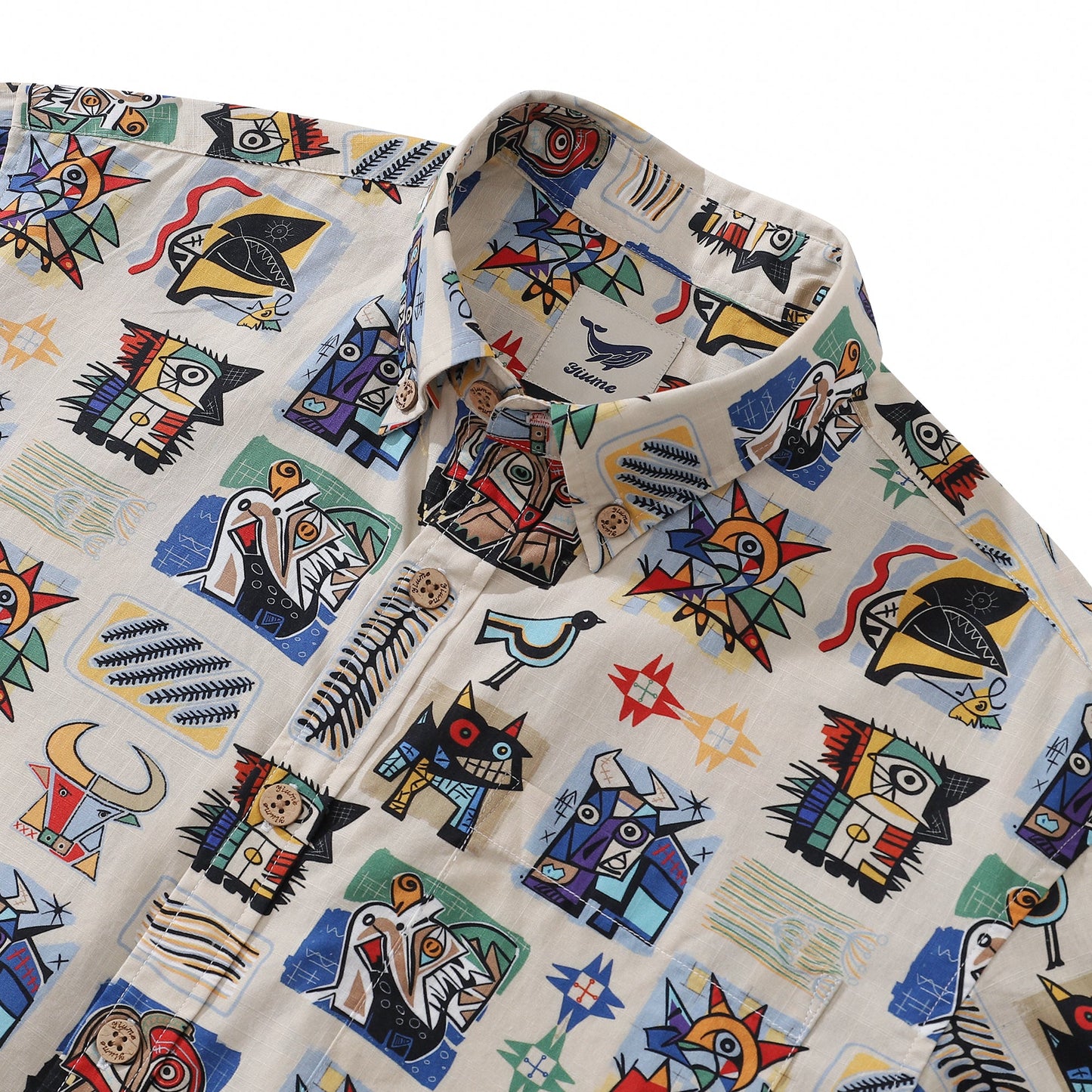 1960s Vintage Men's Hawaiian Shirt Jungle Explorer Cotton Button-down Short Sleeve Aloha Shirt