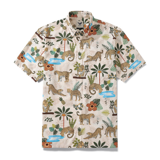 Funky Hawaiian Shirt For Men Adventure of the Jaguar Print Button Down Shirt