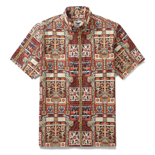 Men's Hawaiian Shirt Mystical Totem Cotton Button-down Short Sleeve Aloha Shirt