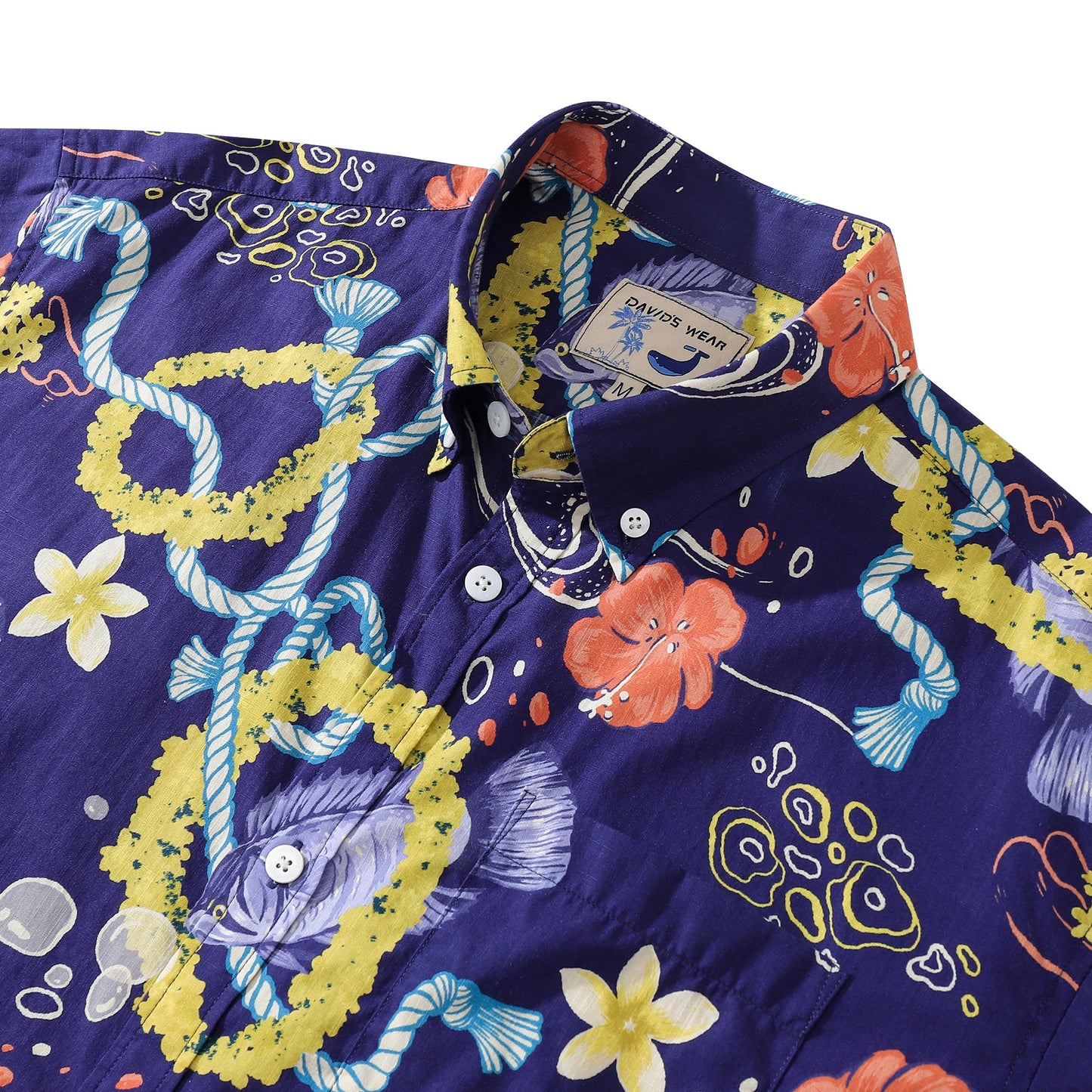 Hawaiian Shirt For Men Tropical Fish Lei Print Short Sleeve Cotton Button Down