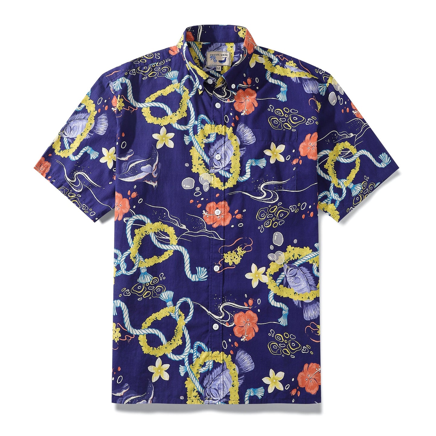 Hawaiian Shirt For Men Tropical Fish Lei Print Short Sleeve Cotton Button Down