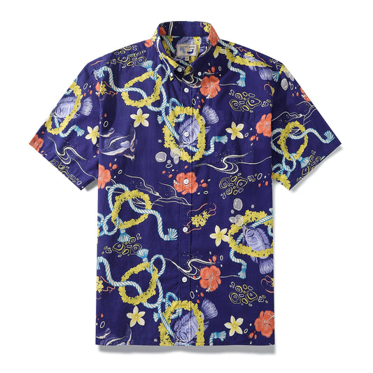 Hawaiian Shirt For Men Tropical Fish Lei Print Short Sleeve Cotton Button Down