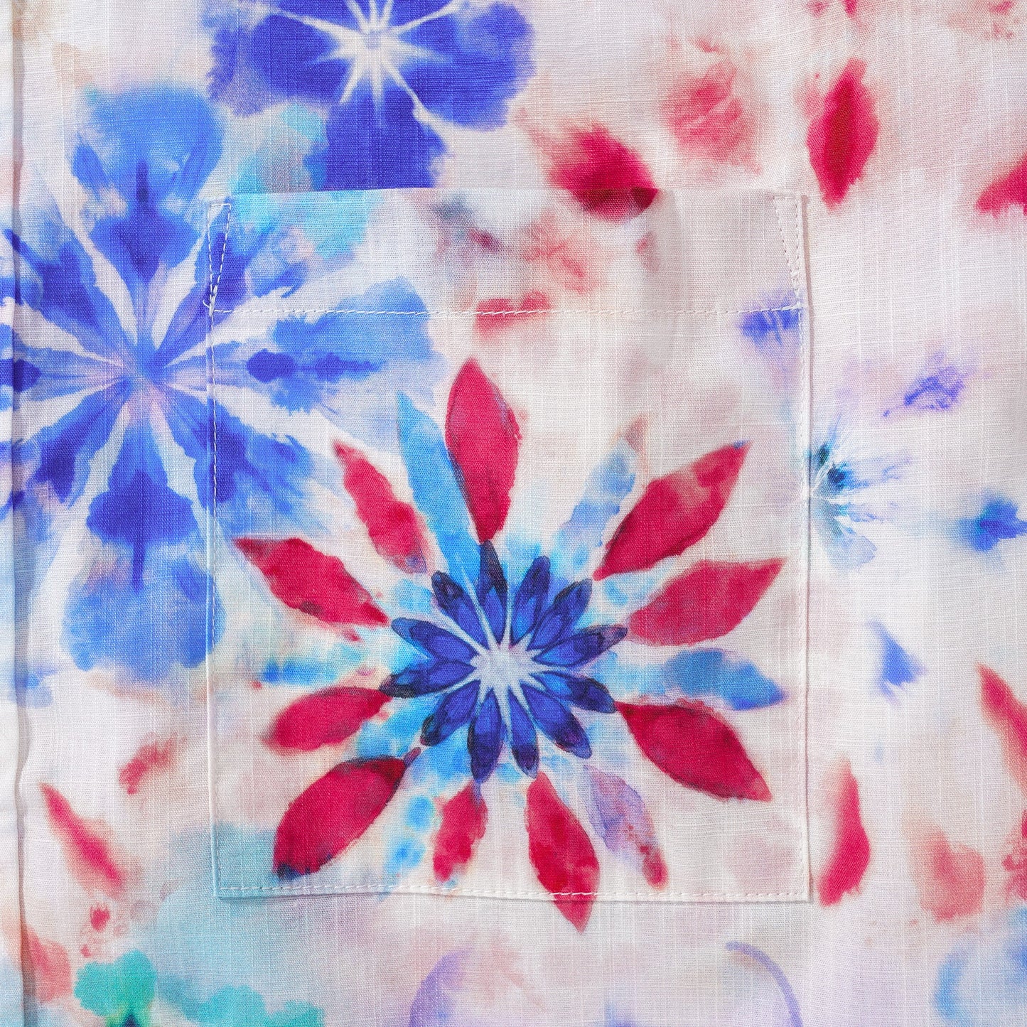 Men's Hawaiian Shirt Short Sleeve Button-down 100% Cotton Blue Aloha Artistic Tie-Dye Floral Shirt