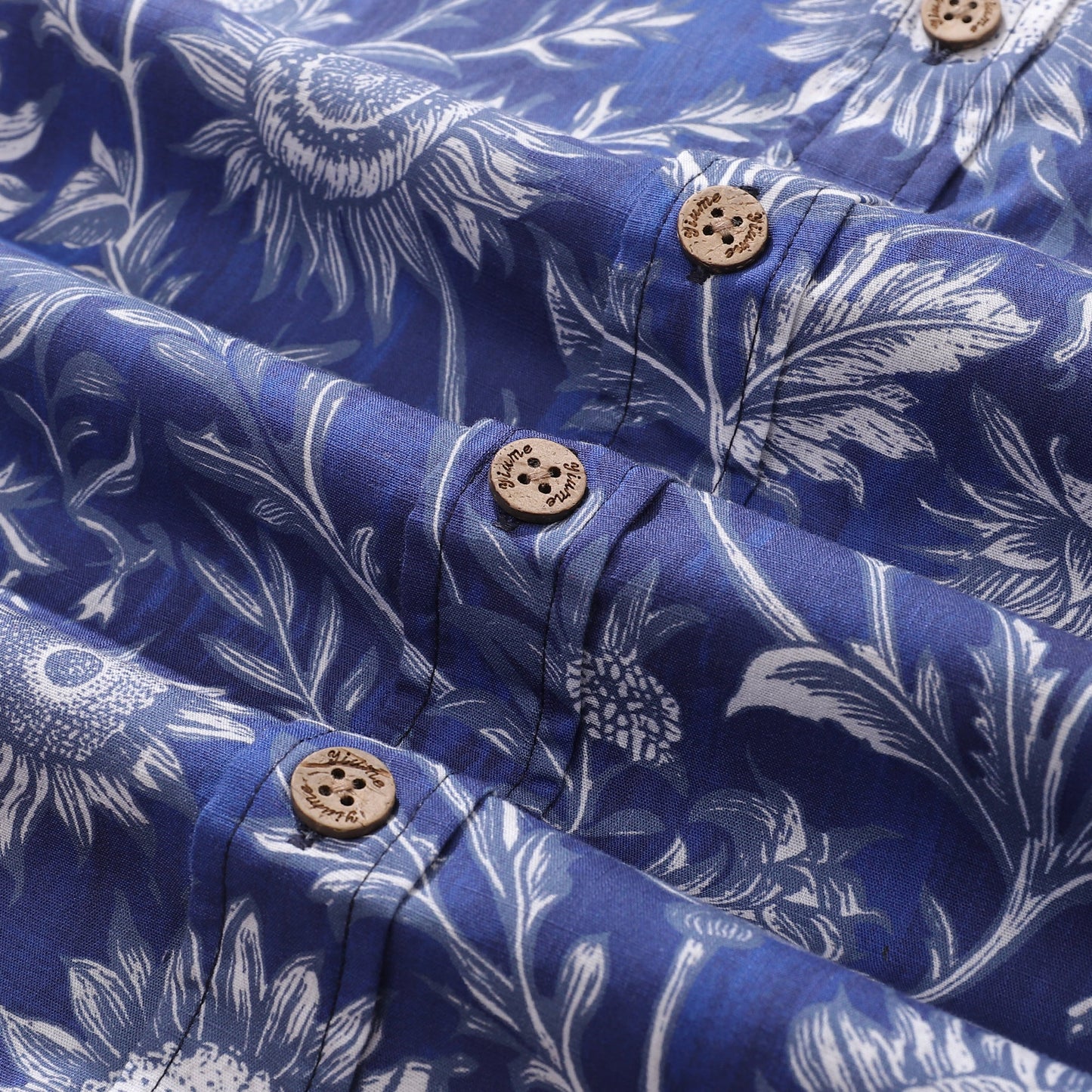 Hawaiian Shirt For Men Blue and White Porcelain Sunflower Button-down Short Sleeve 100% Cotton Shirt