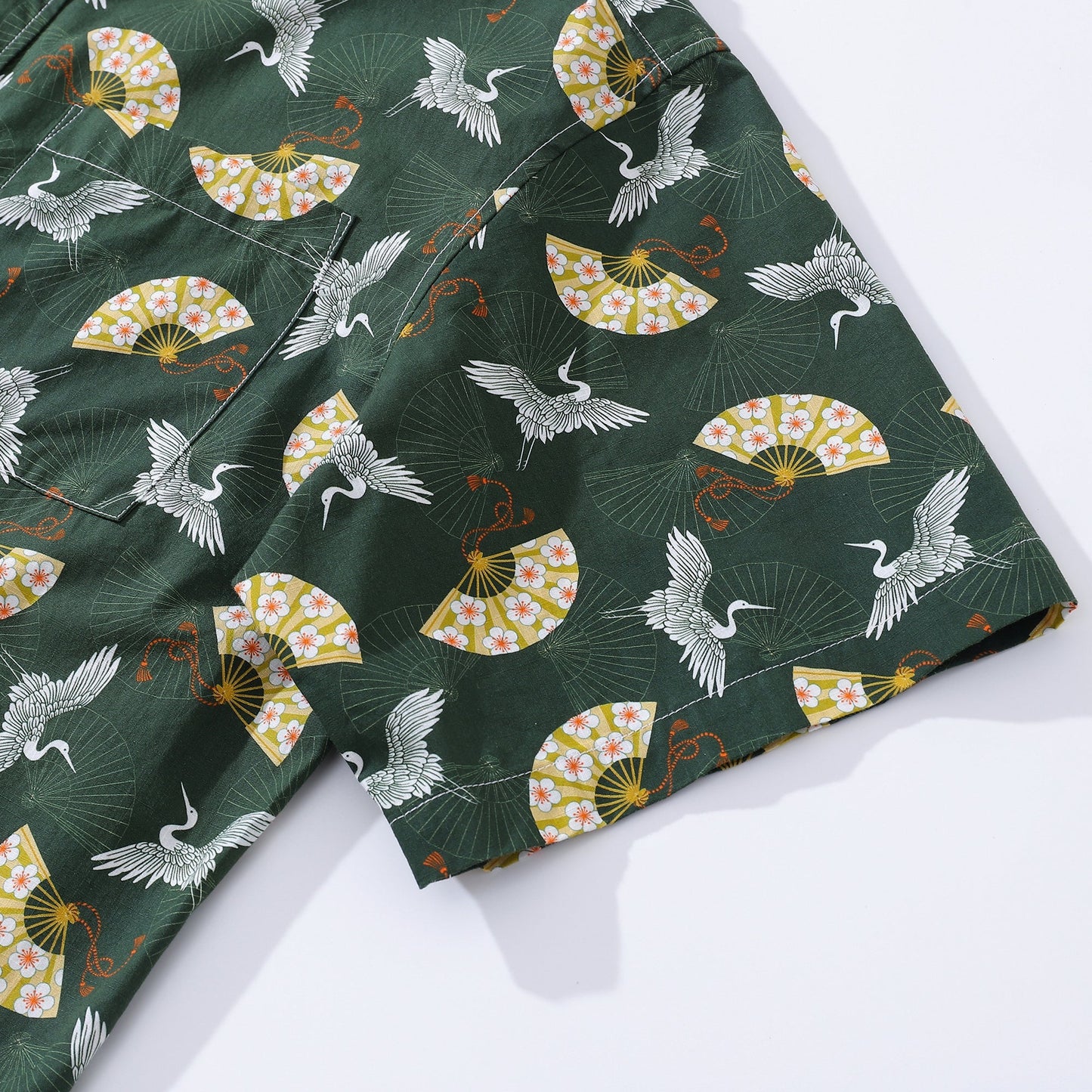 Men's Hawaiian Shirt Luck of the Cranes Print BY Julia Madoka Cotton Button-down Short Sleeve Aloha Shirt