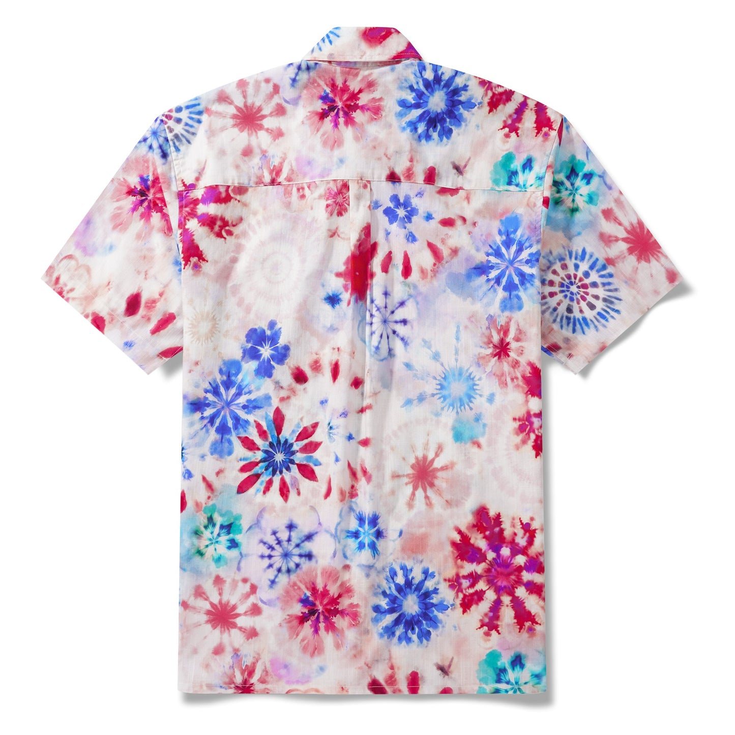 Men's Hawaiian Shirt Short Sleeve Button-down 100% Cotton Blue Aloha Artistic Tie-Dye Floral Shirt