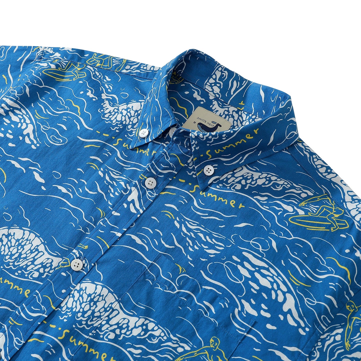 Ocean Waves Calssic Print Men's Button-down Shirt 100% Cotton Shell Button