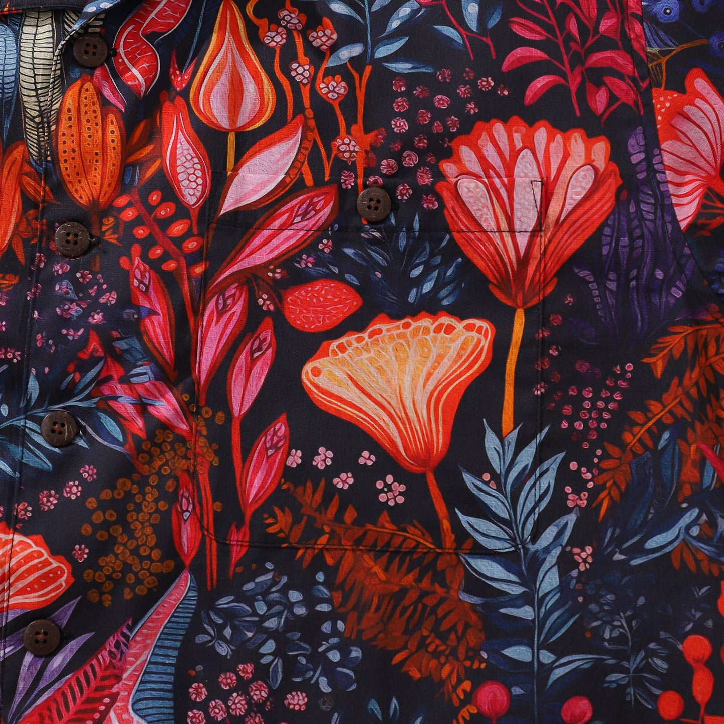 Short Sleeve Red Hawaiian Shirt Men's Tropical Shirt Camp Collar 100% Cotton Shirt Dream Scarlet Garden