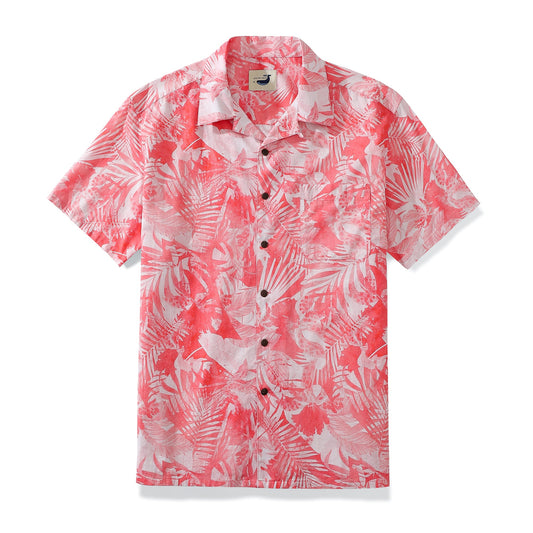 Red Leaves Tropical Jungle Men's Hawaiian Shirts 1940s Vintage 100% Cotton Shirts