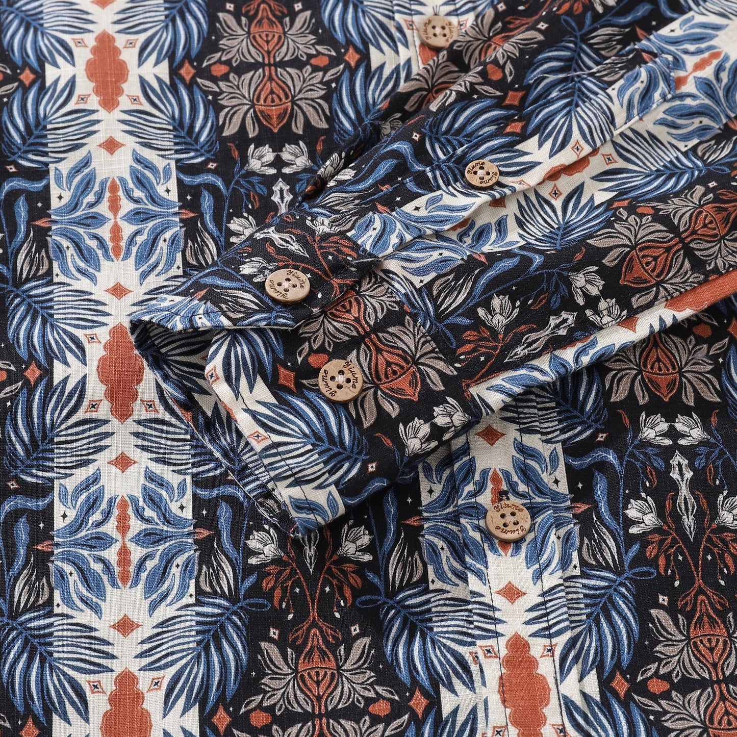 Men's Vintage Hawaiian Shirt Blue Horizon Cotton Button-down Long Sleeve Aloha Shirt Blue Horizon By Sara