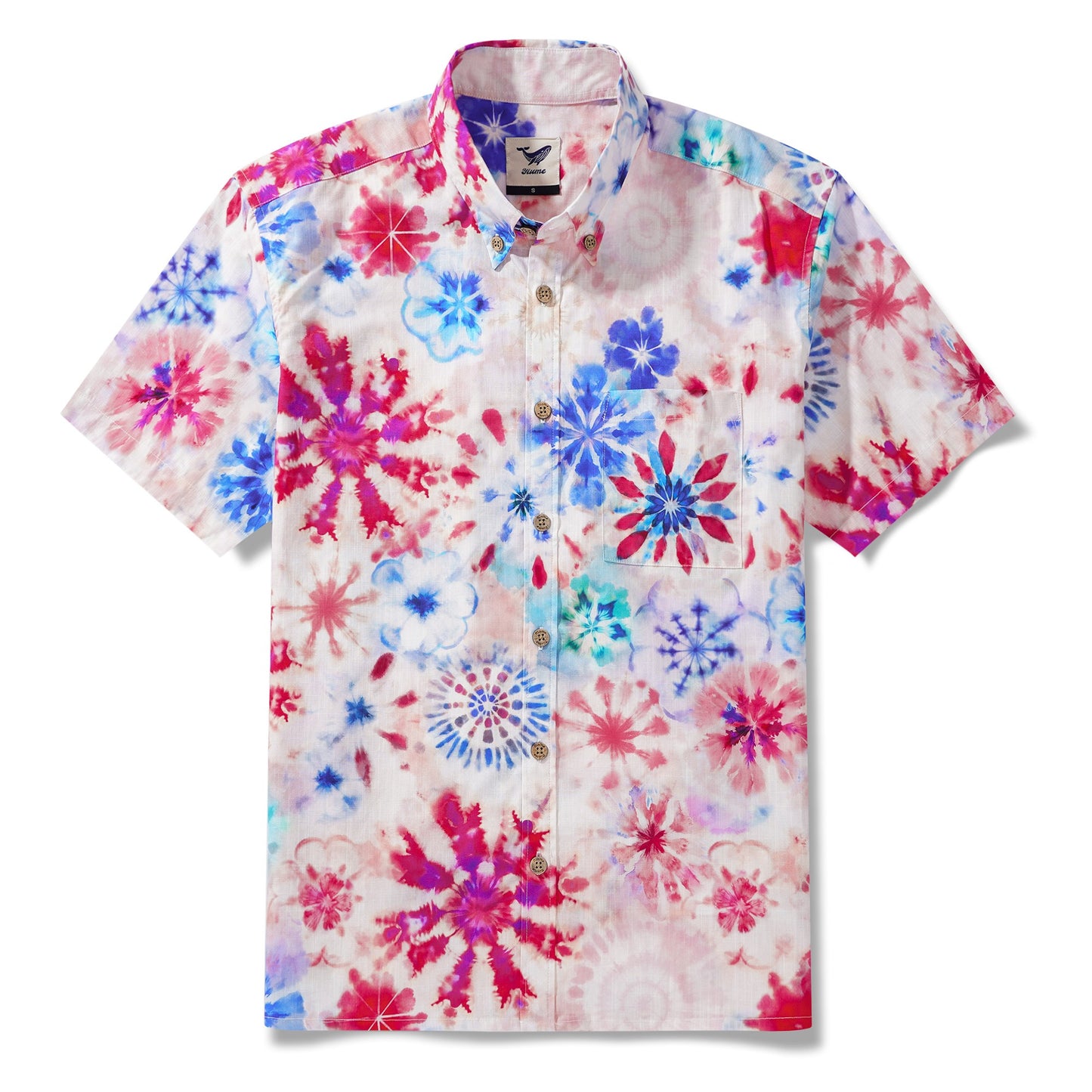 Men's Hawaiian Shirt Short Sleeve Button-down 100% Cotton Blue Aloha Artistic Tie-Dye Floral Shirt