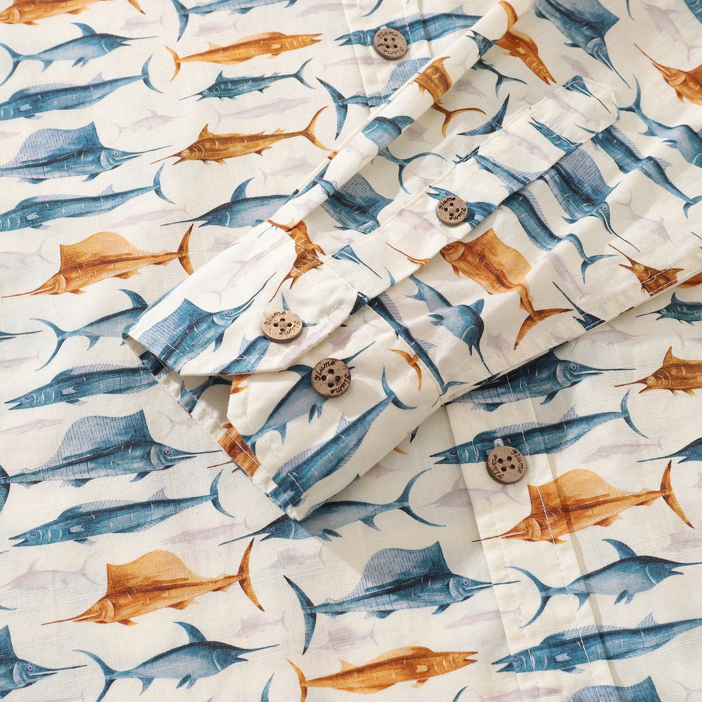Men's Hawaiian Shirt Swordfish By Andersson Grace Cotton Button-down Long Sleeve Aloha Shirt