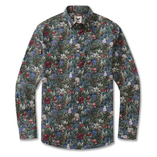 Men's Hawaiian Shirt Hydrangeas and Roses Cotton Button-down Long Sleeve Aloha Shirt