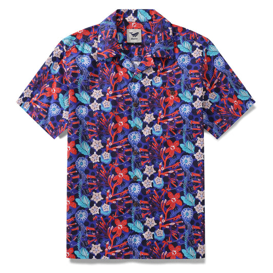 Summer Hawaiian Shirt For Men The Big Dive By Lucille Duchene Print Shirt Camp Collar 100% Cotton