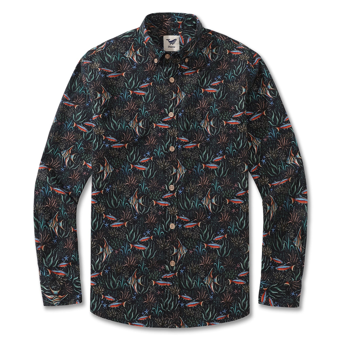 Men's Hawaiian Shirt Underwater Blues By Luova Flow Cotton Button-down Long Sleeve Aloha Shirt