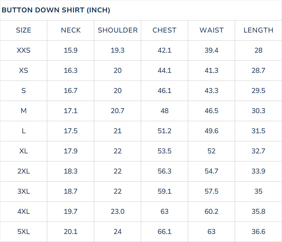 SIZE CHART CM