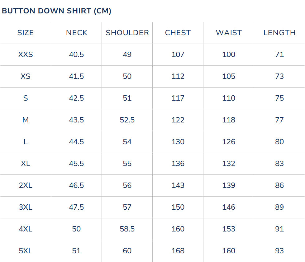 SIZE CHART INCH