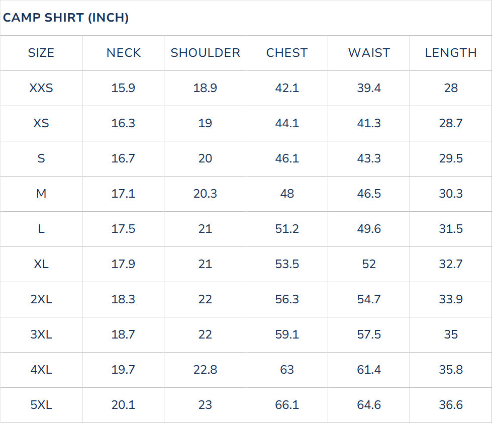 SIZE CHART CM