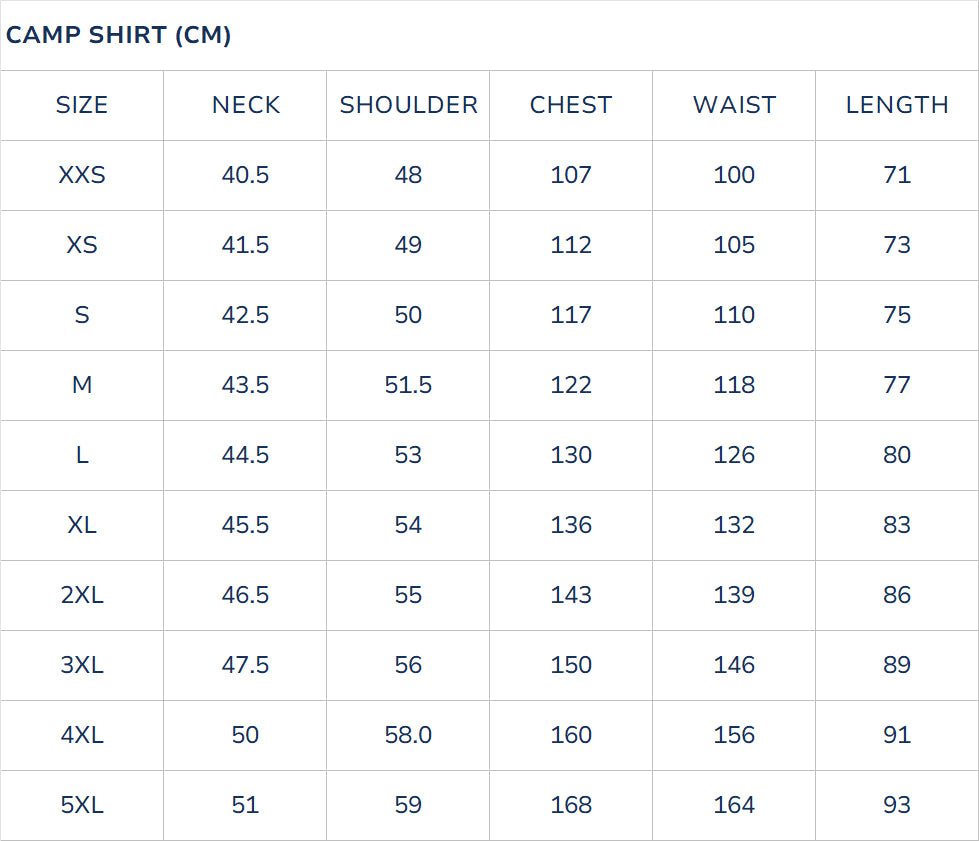 SIZE CHART INCH