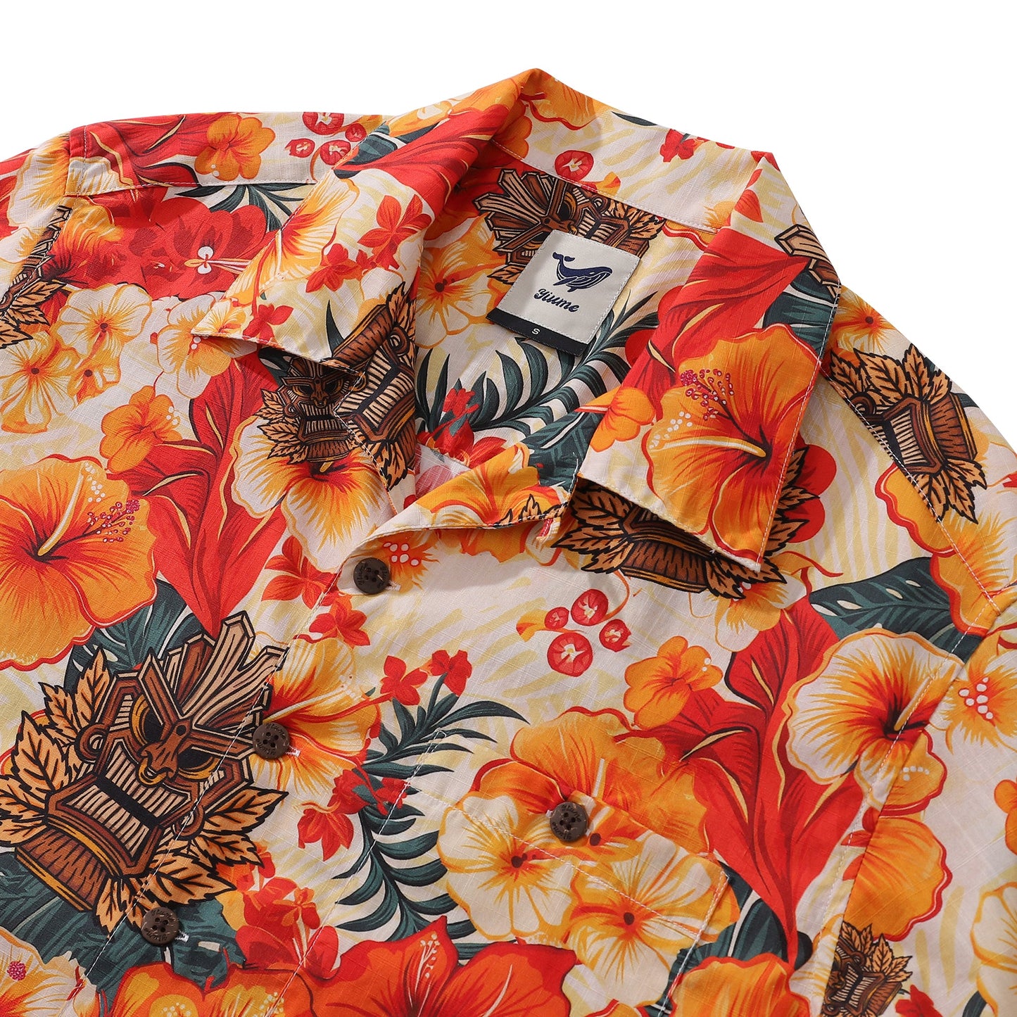 Tiki Hawaiian Shirt For Men Designer Floral Shirt Camp Collar 100% Cotton