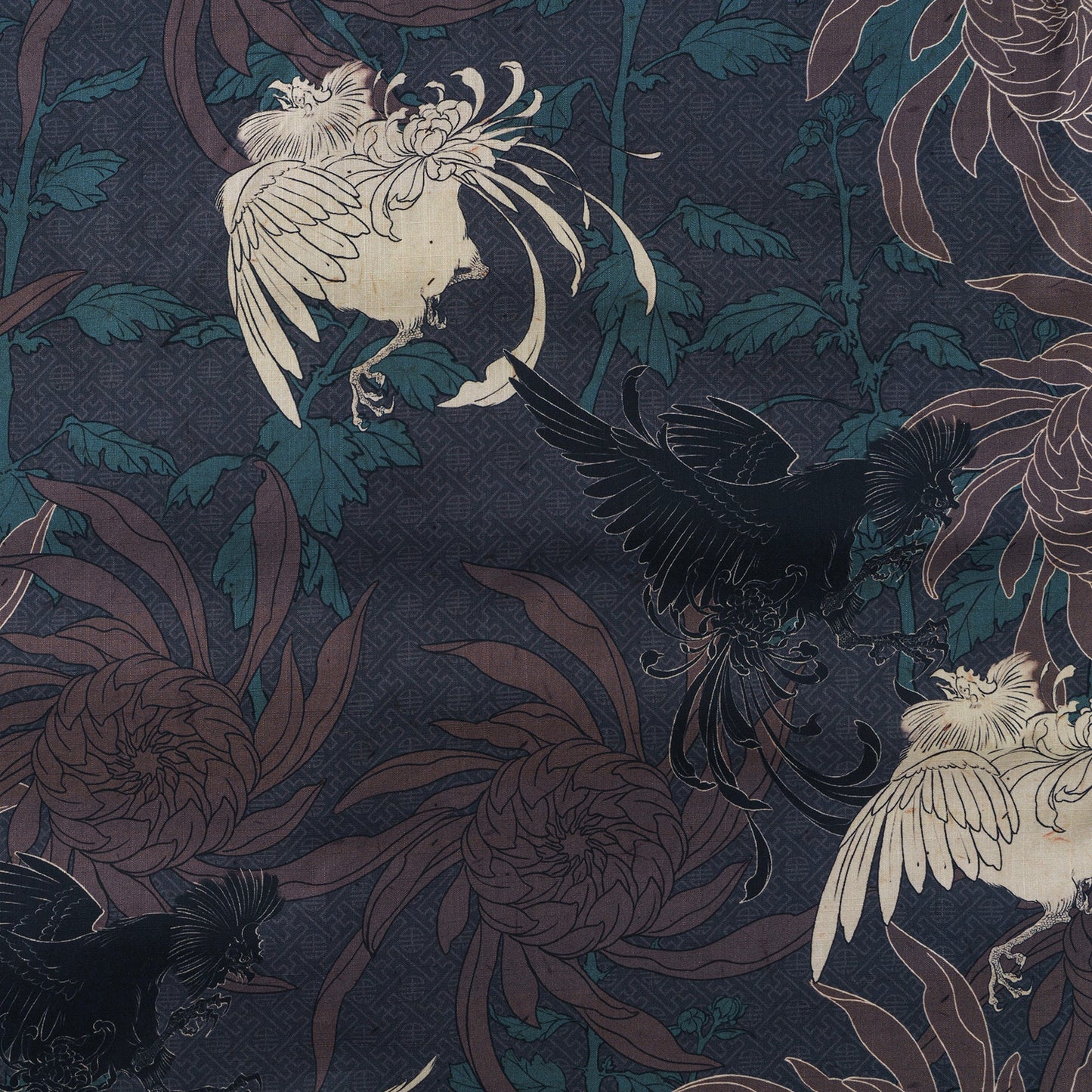 Japanese Hawaiian Shirt 100% Cotton Men's Short Sleeve Camp Collar Shirt Aloha Shirt Imperial Garden Rooster Painting