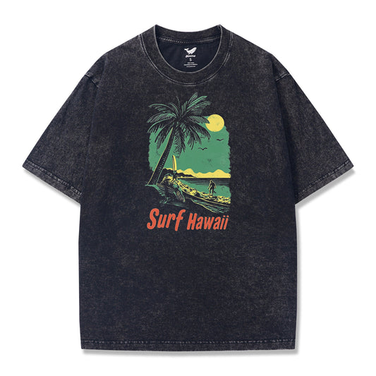 T-shirt Short Sleeve Solid Basic 100% Cotton Black Aloha Aloha Waves