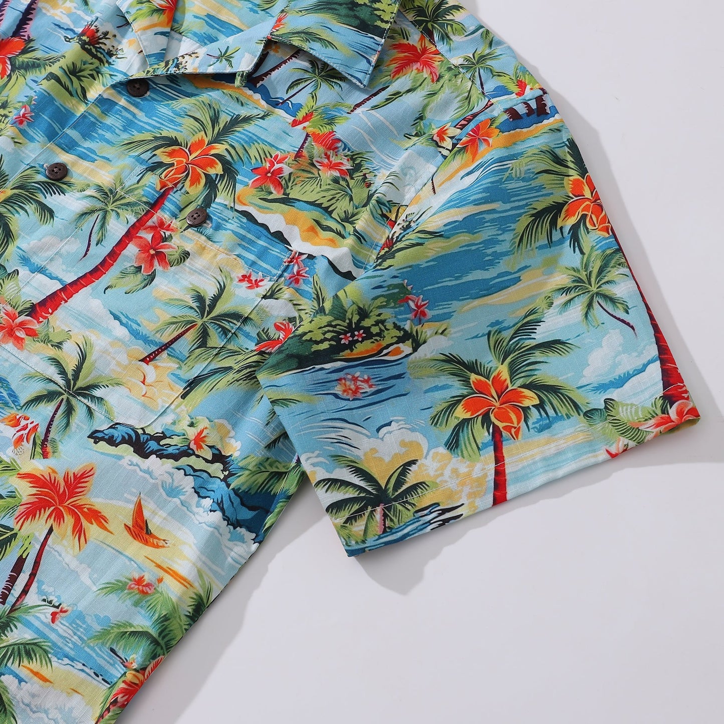 Hawaiian Shirt For Men Summer Island Shirt Camp Collar 100% Cotton