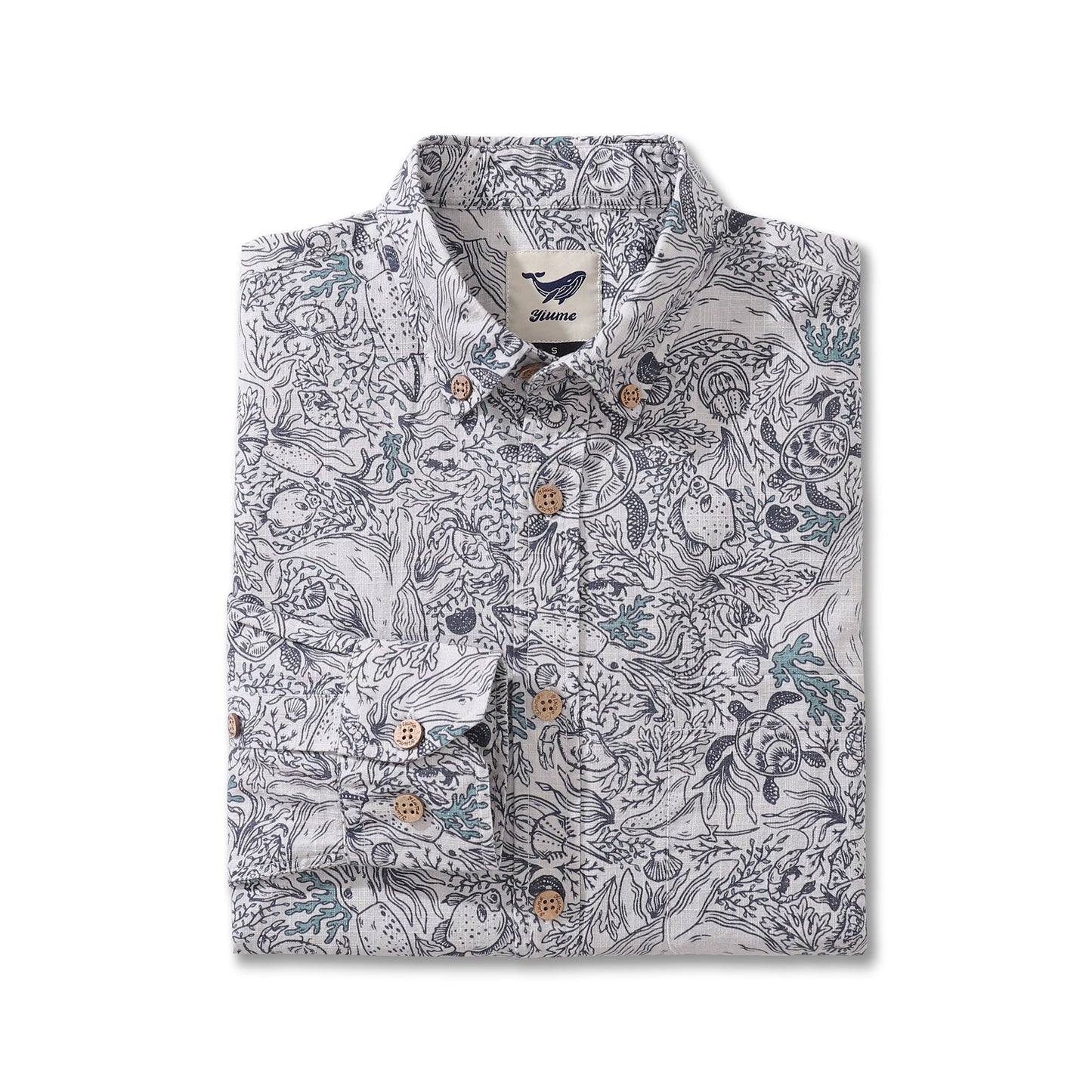 Men's Hawaiian Shirt Ocean Overture By Jillian Anderson Cotton Button-down Long Sleeve Aloha Shirt