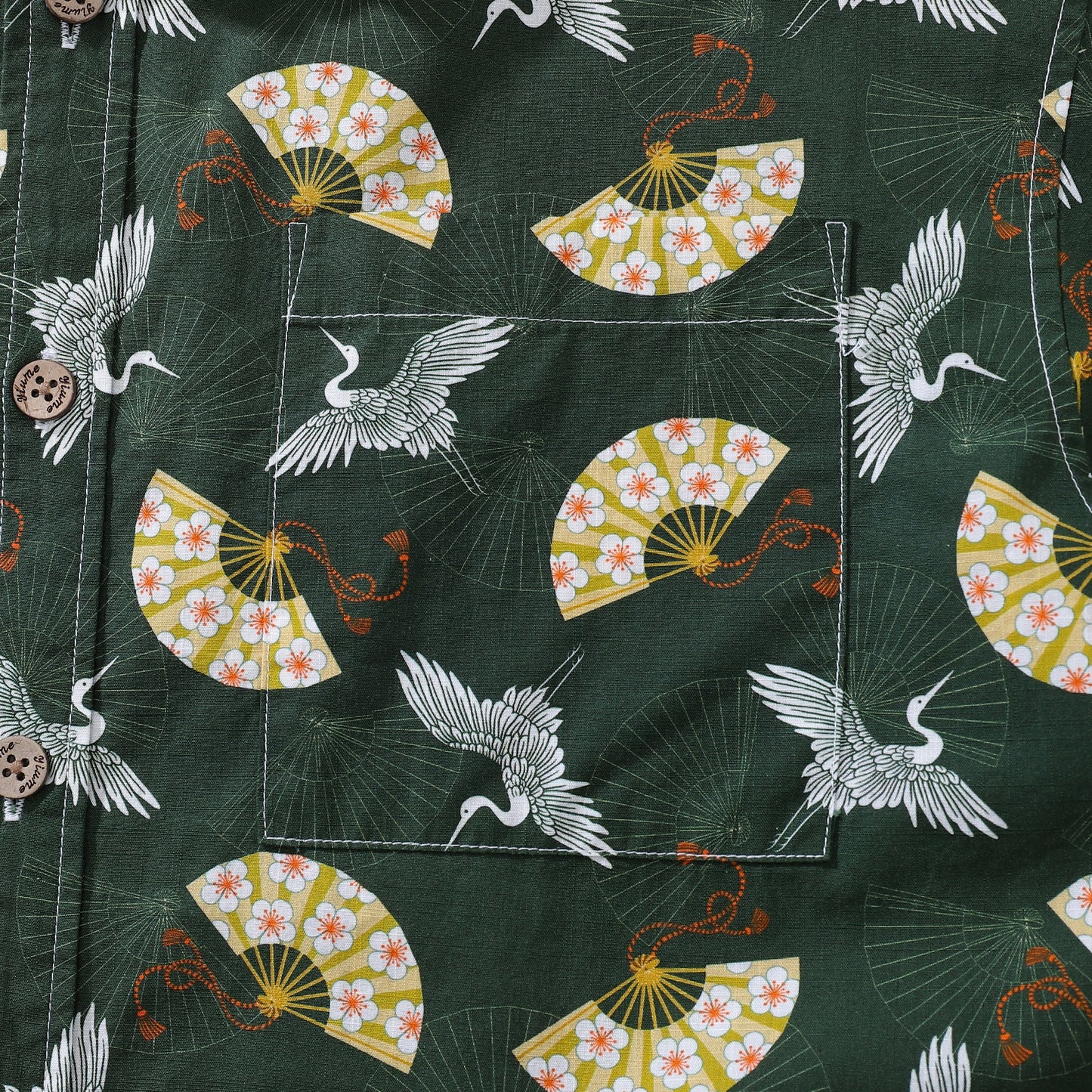 Men's Hawaiian Shirt Luck of the Cranes Print BY Julia Madoka Cotton Button-down Short Sleeve Aloha Shirt