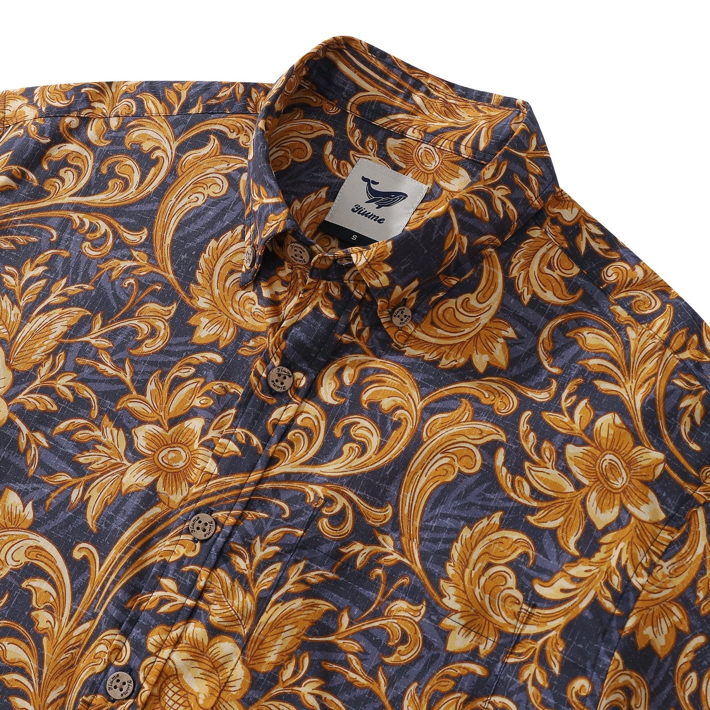 Tropical Hawaiian Shirt For Men Golden Floral Button-down Shirt Short Sleeve 100% Cotton Shirt