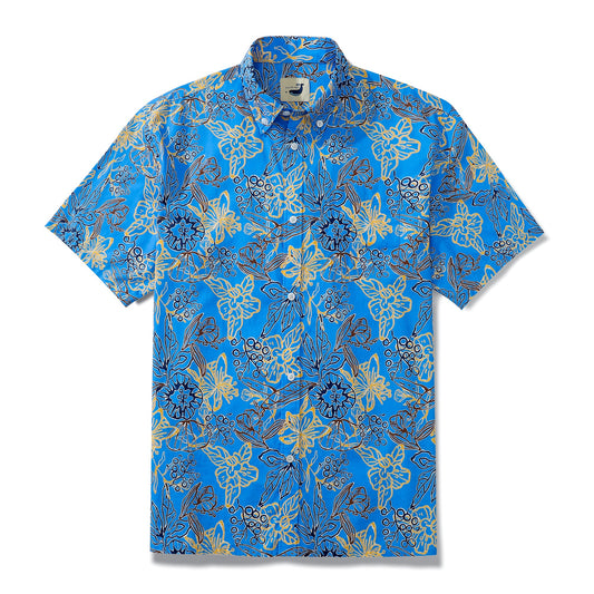 Men's Aloha Shirt Cotton Short Sleeve Button Down Paper-cut Art Print Hidden Pocket