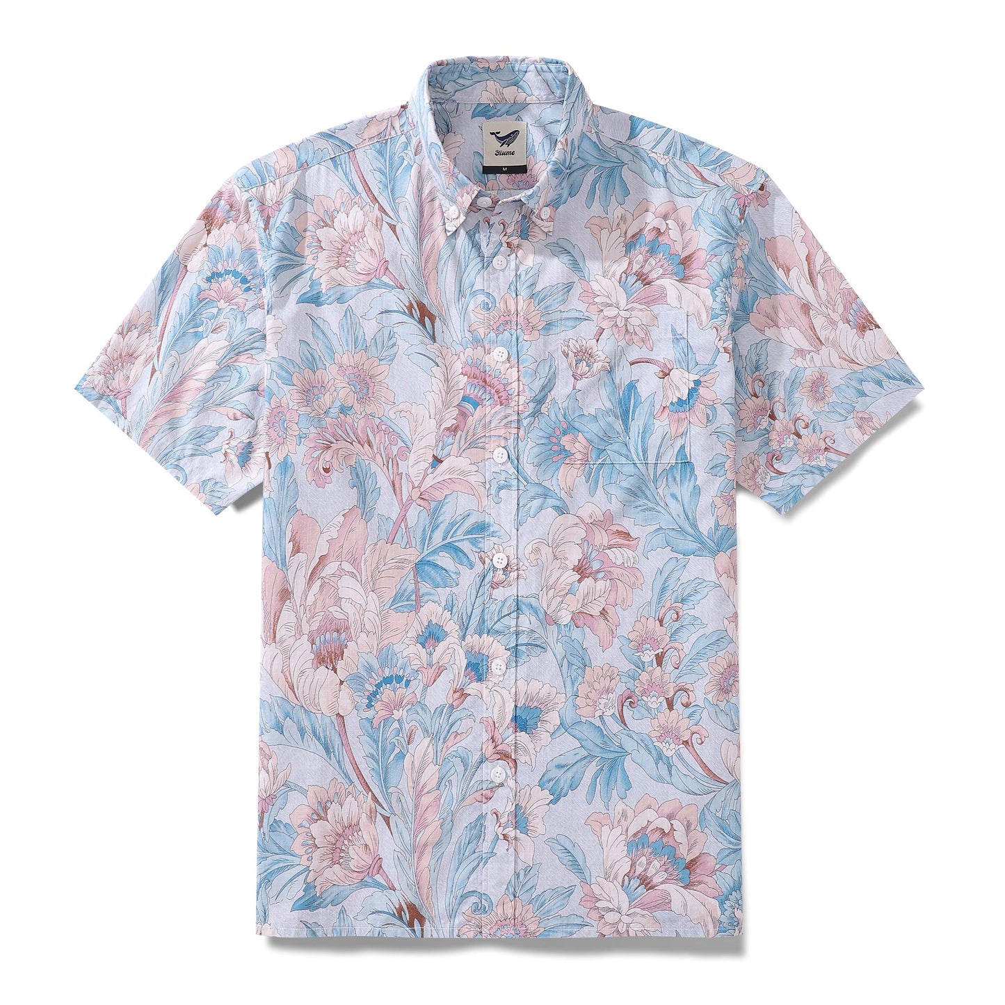 Men's Hawaiian Shirt Graceful Flowers Print Cotton Button-down Short Sleeve Aloha Shirt