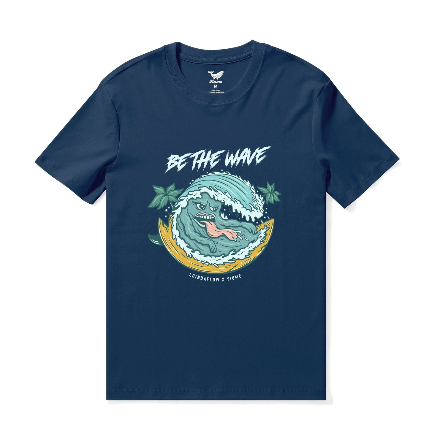 Hawaiian Tee For Men Be the Wave By Loindaflow Tee Crew Neck 100% Cotton - NAVY BLUE