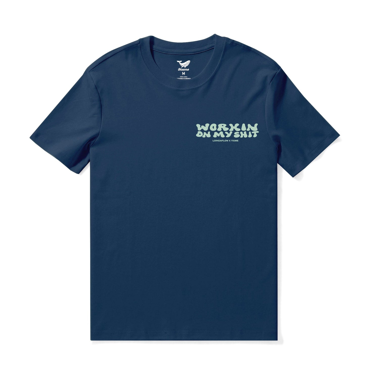 Hawaiian Tee For Men Working on Myself By Loindaflow Tee Crew Neck 100% Cotton - NAVY BLUE