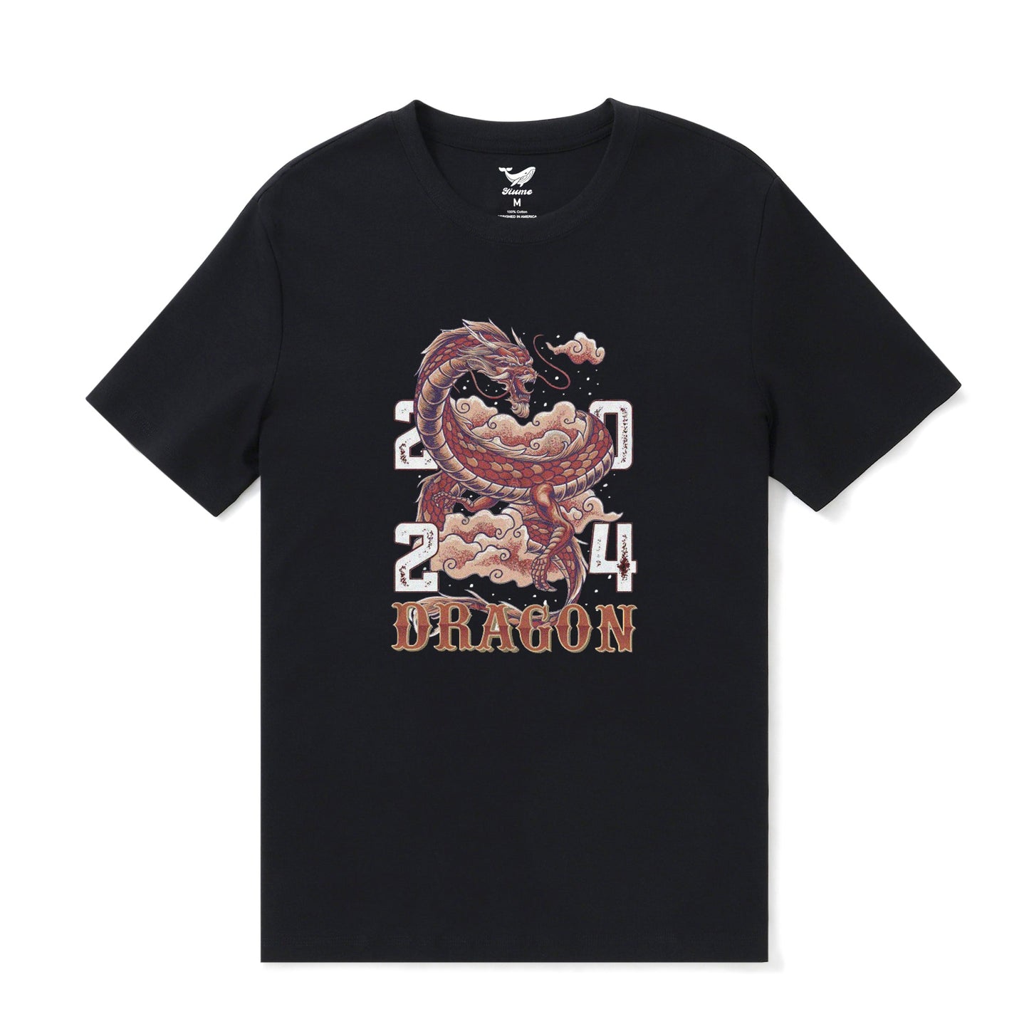 Hawaiian Tee For Men Year of the Dragon 2024 Tee Crew Neck 100% Cotton - BLACK