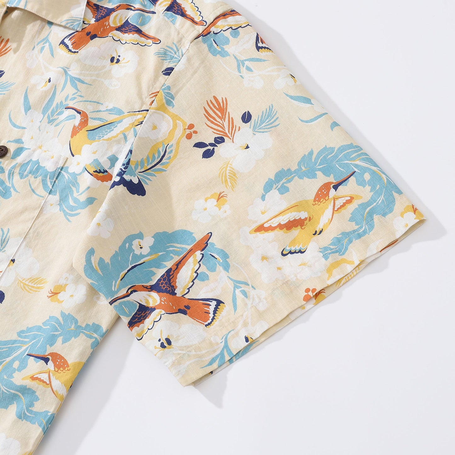 Hawaiian Shirts For Men White Flowers and Hummingbird Shirt 100% Cotton