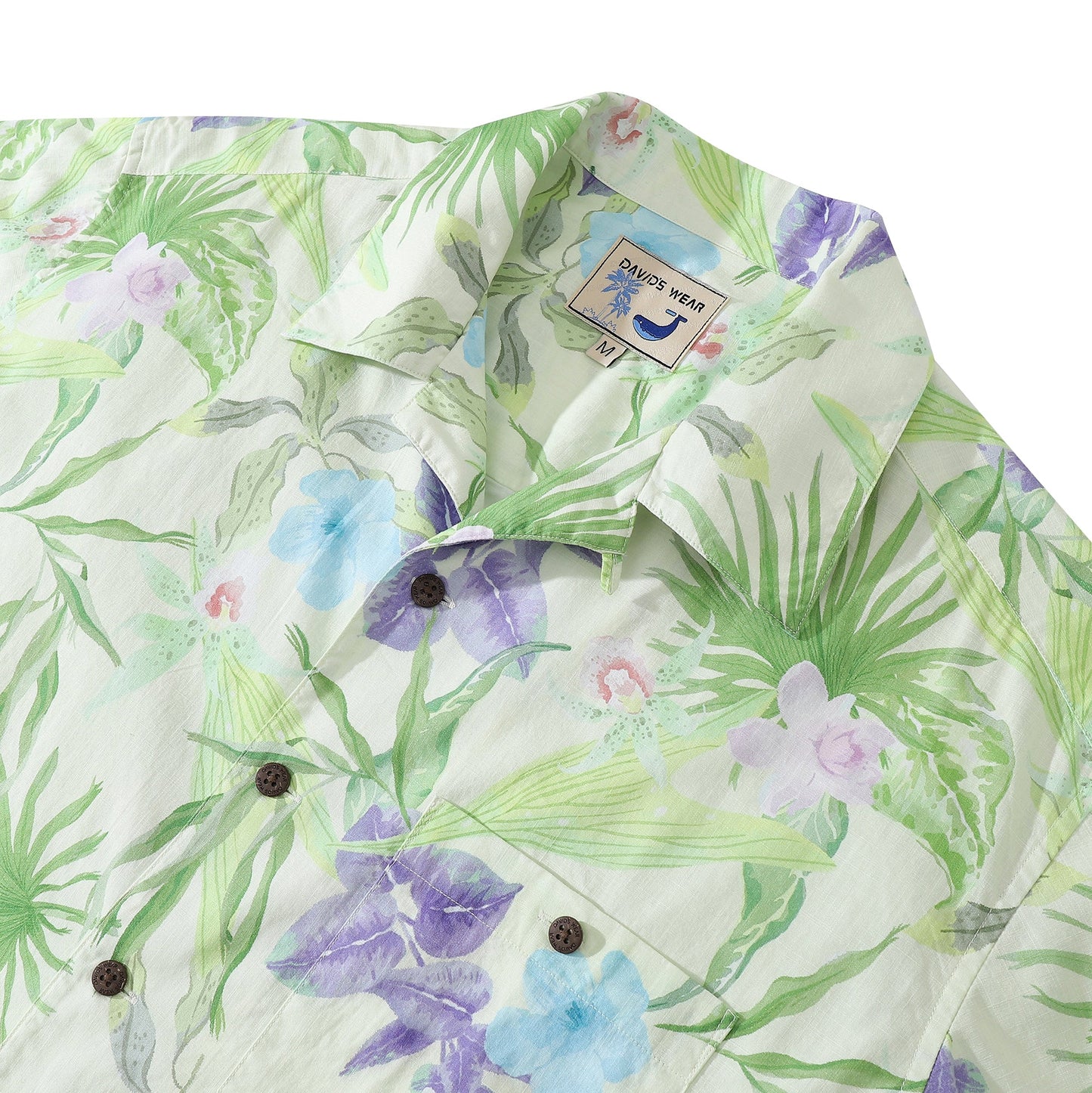 Men's Hawaiian Shirt Green Tropical Floral Cotton Aloha Shirt Camp Shirt