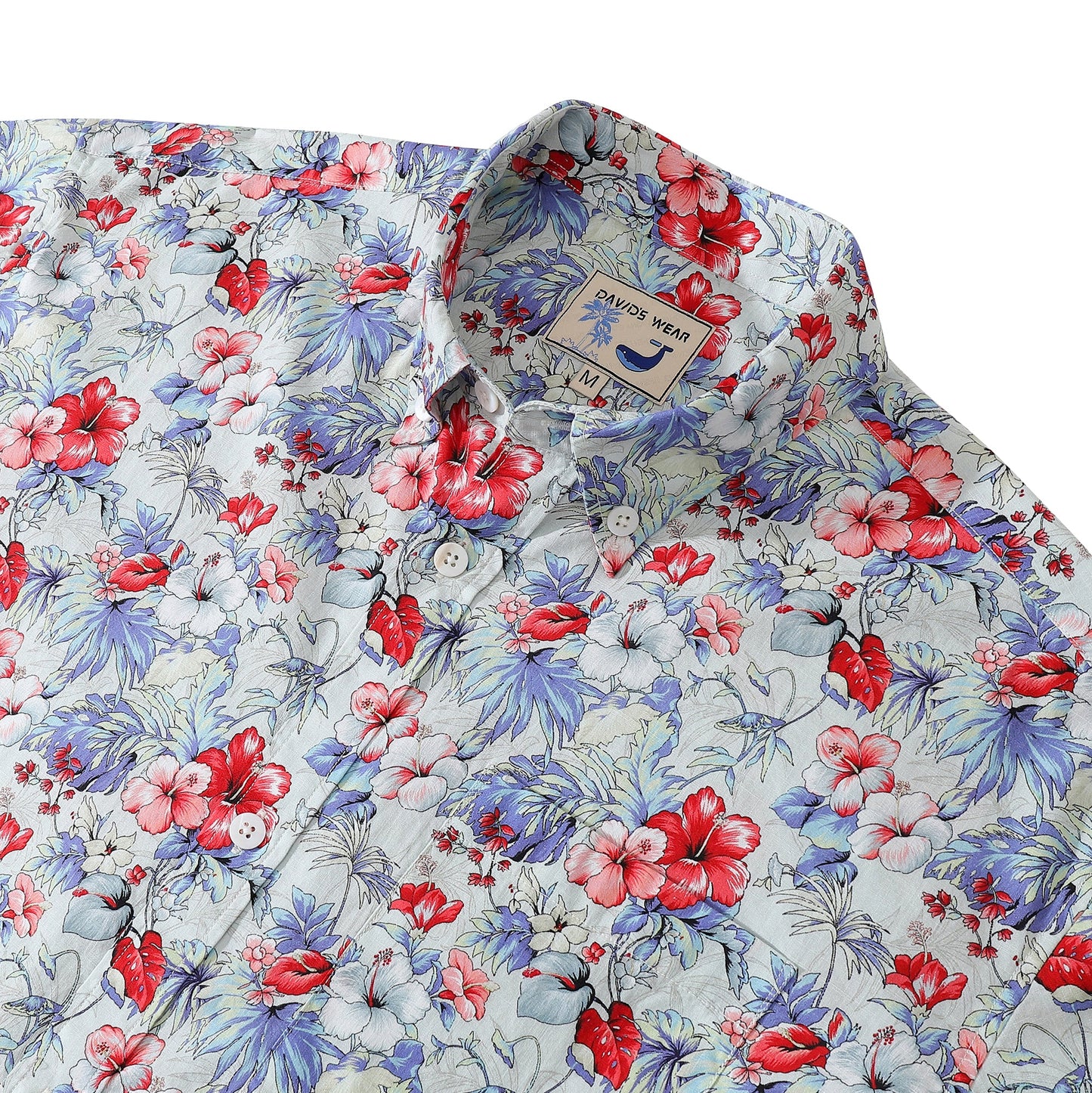 Men's Hawaiian Shirt Tropical Hibiscus Floral Cotton Aloha Shirt Button Down