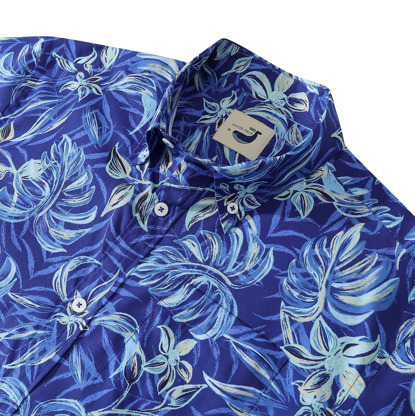 Hawaiian Shirts For Men Tropical Short Sleeve Cotton Aloha Shirt Blue Button Down