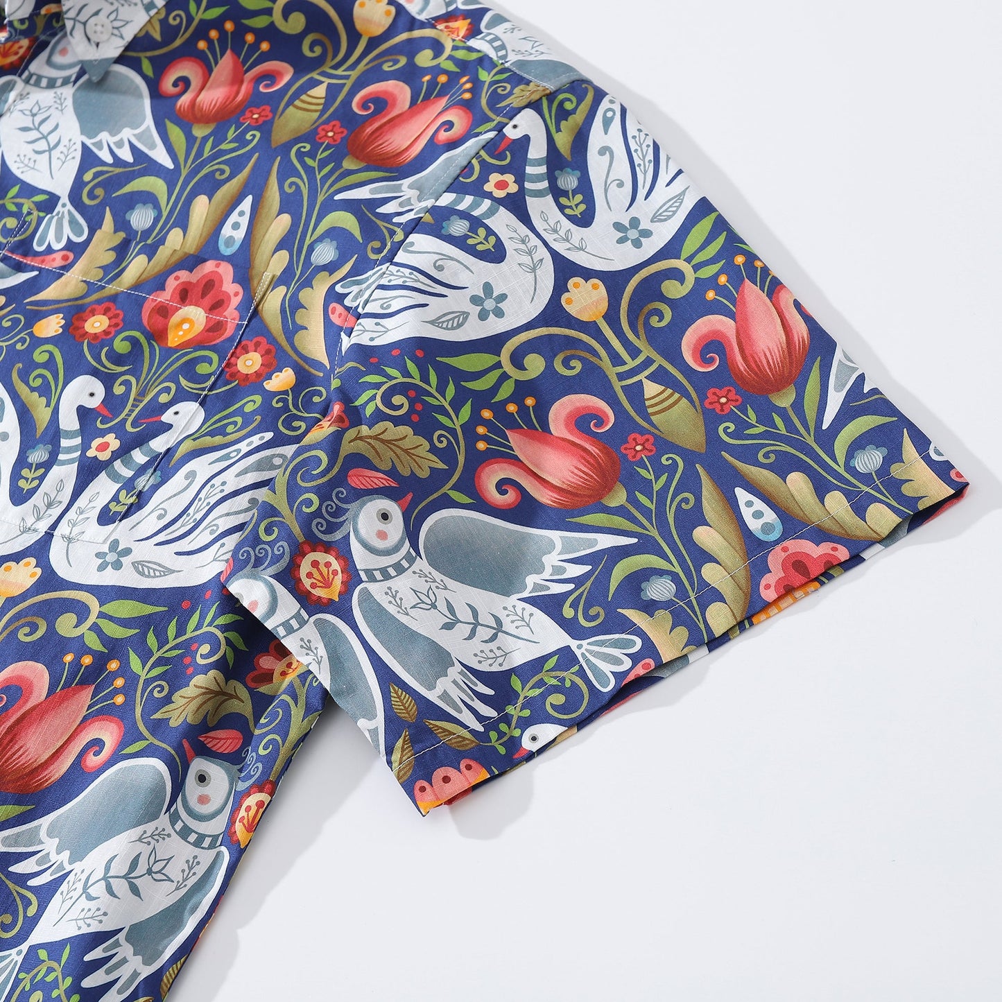 Men's Hawaiian Shirt Vintage Birds Print By Julia Madoka Cotton Button-down Short Sleeve Aloha Shirt