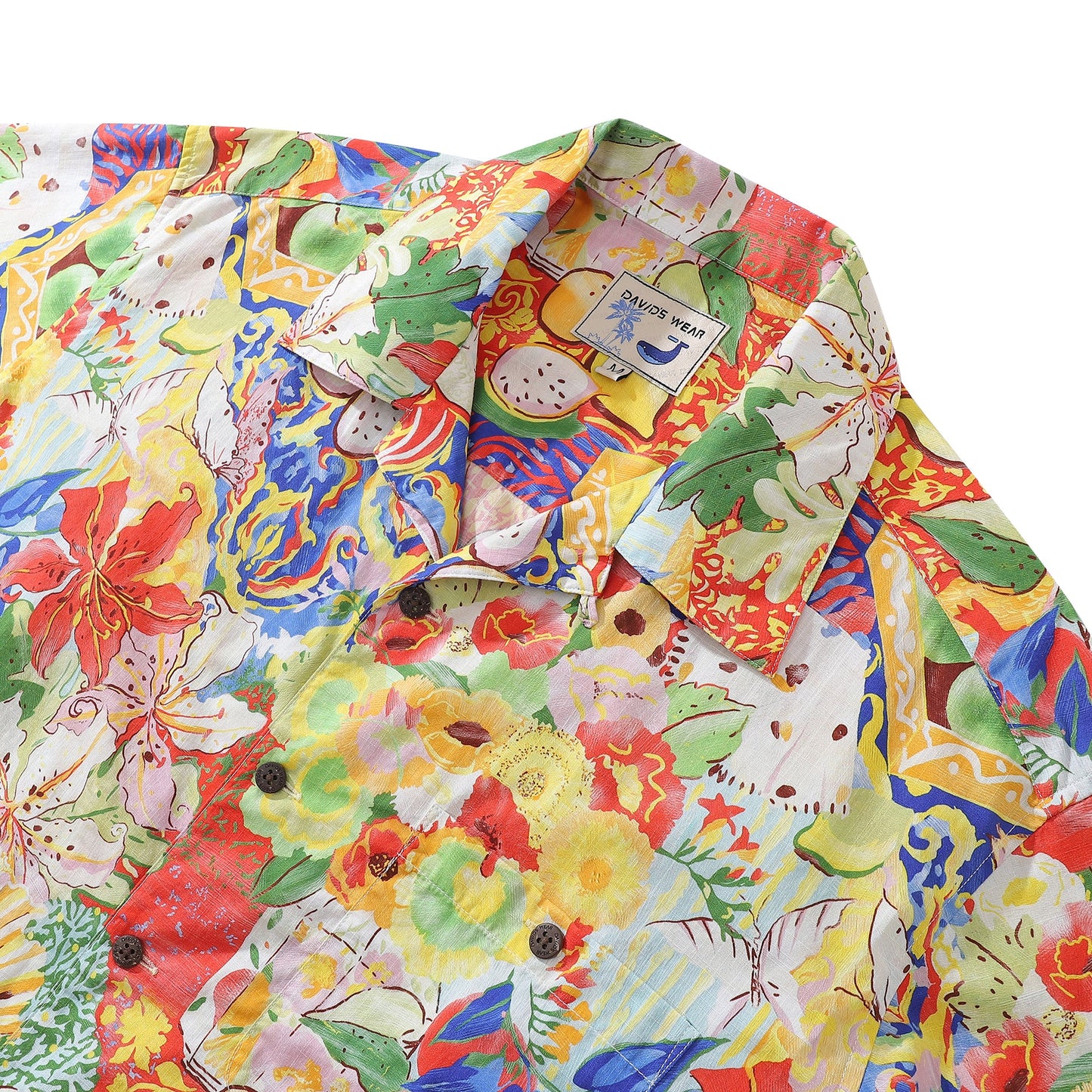 1970s Vintage Hawaiian Shirt For Men Flower and Fruit Ocean Shirt Camp Collar 100% Cotton