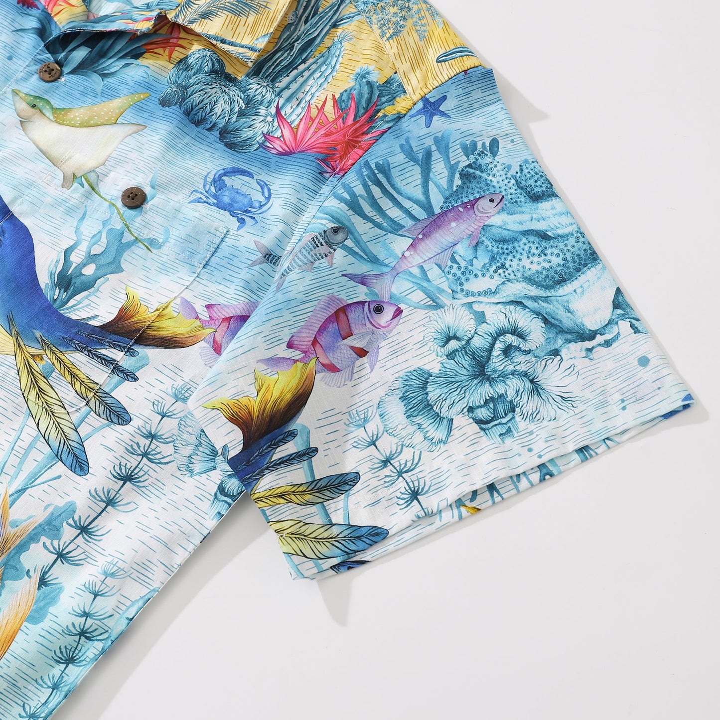 Men's 1950s Vintage Hawaiian Shirt Cotton Funky Camp Shirt Marine Ocean World Coconut Button