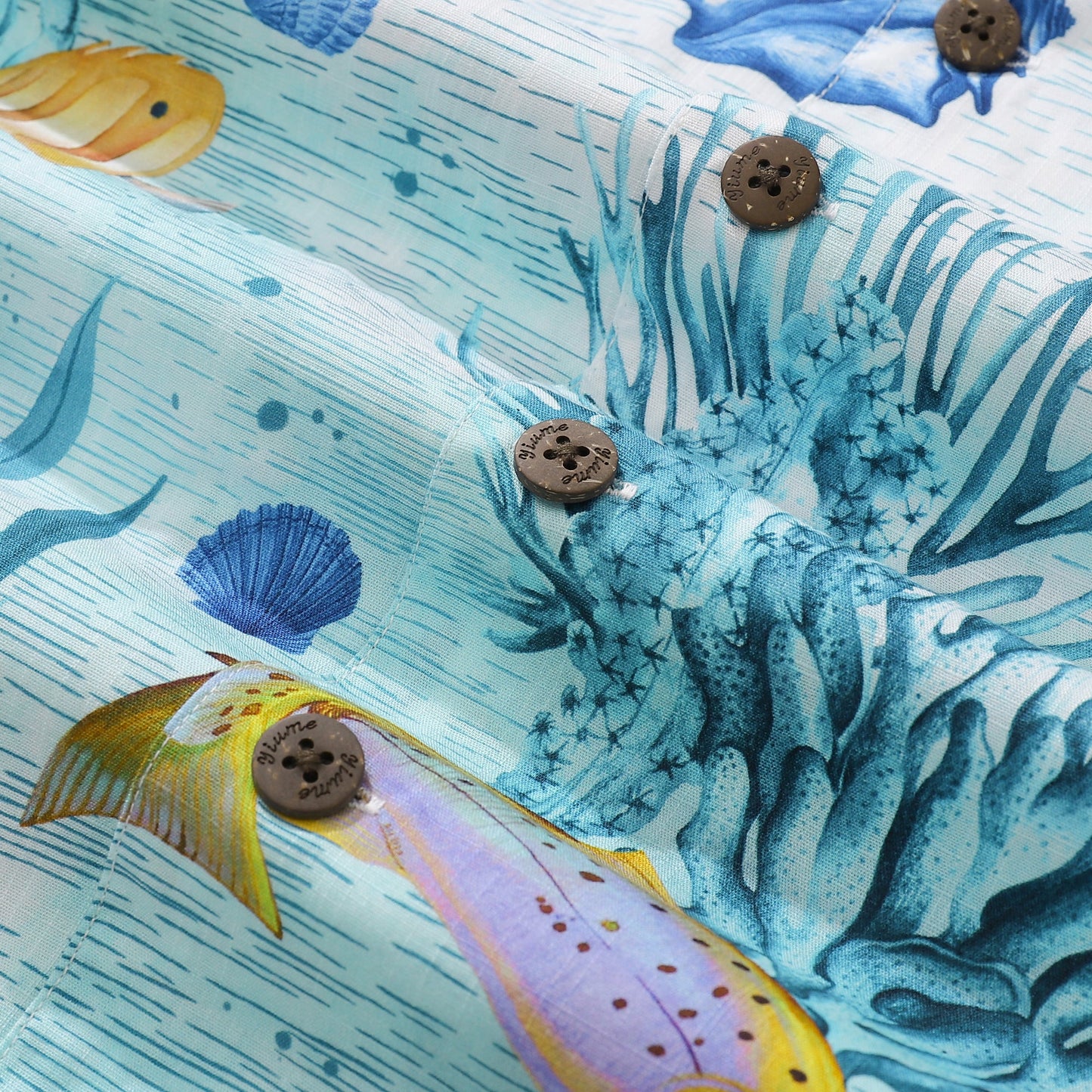 Men's 1950s Vintage Hawaiian Shirt Cotton Funky Camp Shirt Marine Ocean World Coconut Button