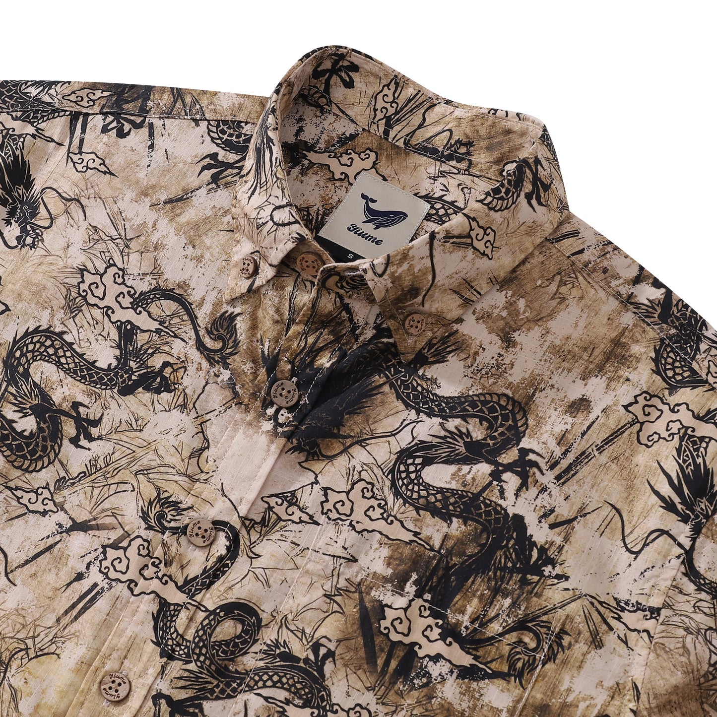 Men's Dragon Shirt Totem Cotton Button-down 1980s Vintage Short Sleeve Hawaiian Shirt