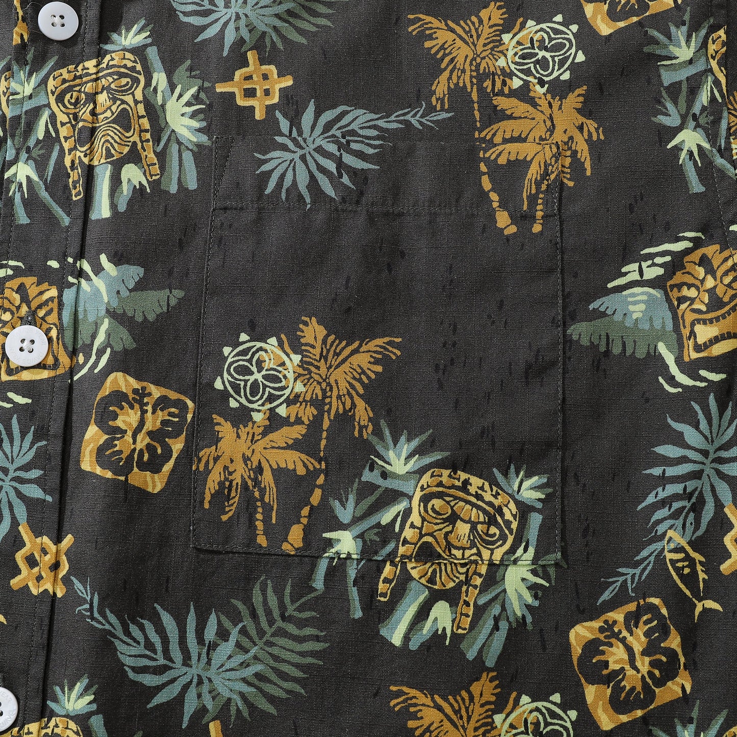 Hawaiian Shirt For Men Tiki Art Print Vintage Black Cotton Aloha Button Down