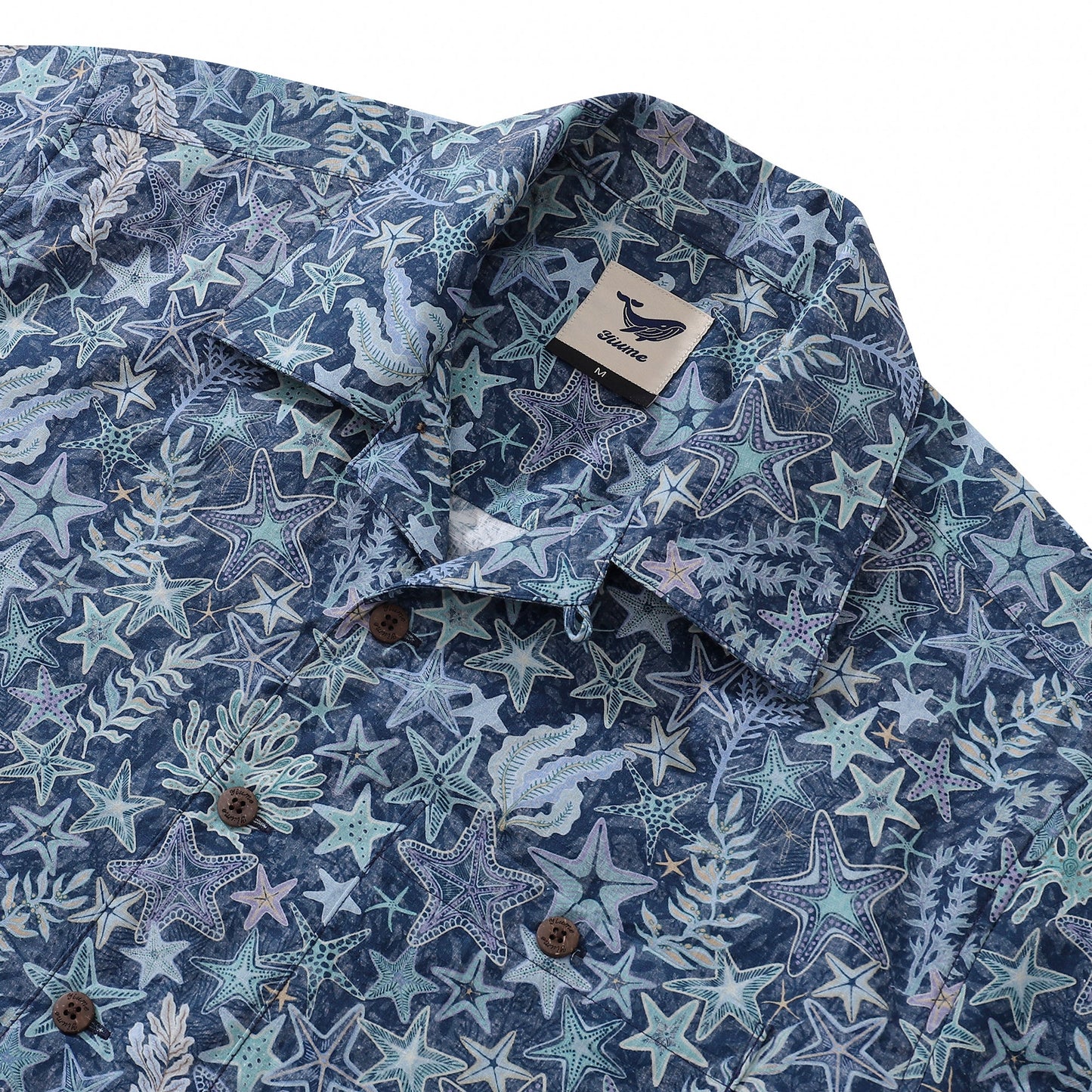 Hawaiian Shirt For Men Sea Stars and Coral Shirt Camp Collar 100% Cotton