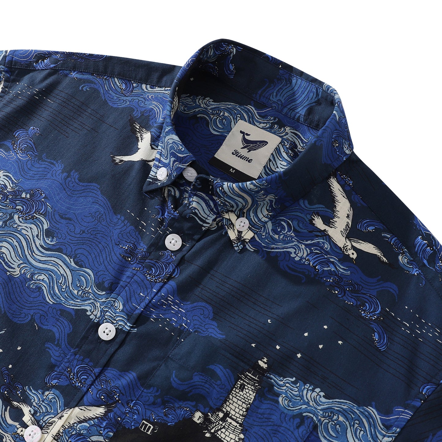 Men's Hawaiian Shirt Lighthouse Print By Alice Brown Cotton Button-down Short Sleeve Aloha Shirt